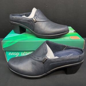 Easy Street Cynthia Comfort Wave Women's Slip On Heeled Mules 10M Navy
